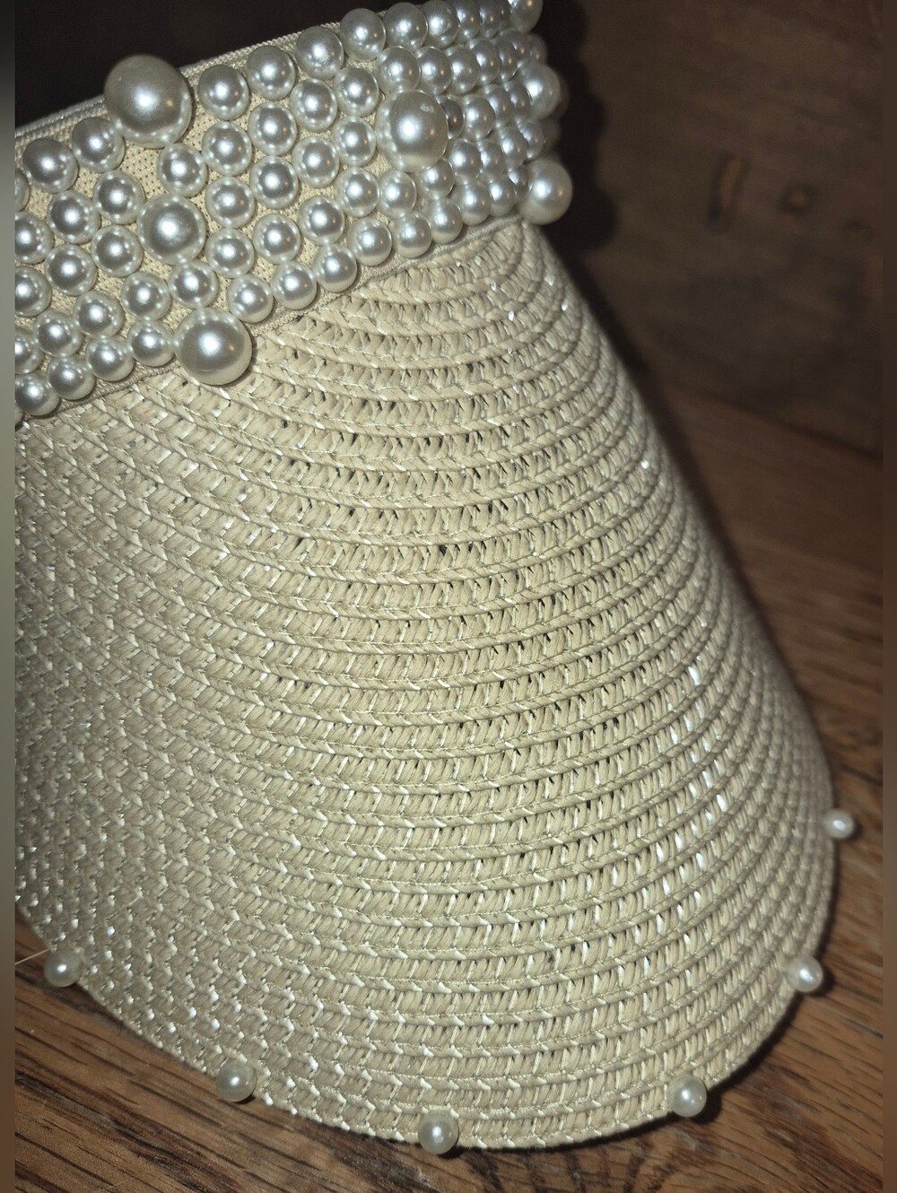 Cracker Barrel Cream Pearl Trim Sun Visor